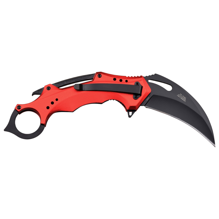 Spring Assisted Hawkbill Red and Black Firefighter Knife