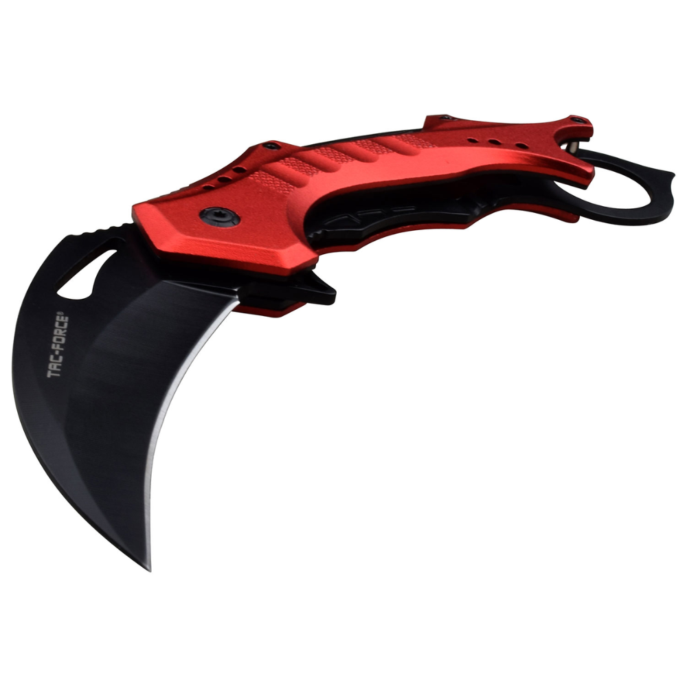 Spring Assisted Hawkbill Red and Black Firefighter Knife