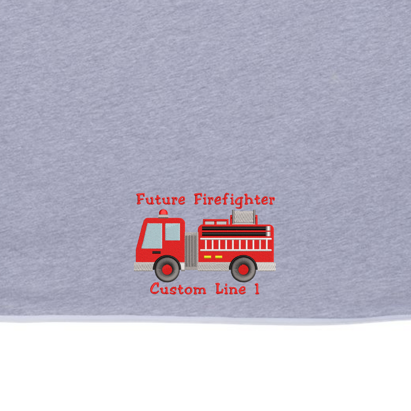 Customized Baby Blanket with Fire Truck  in Grey