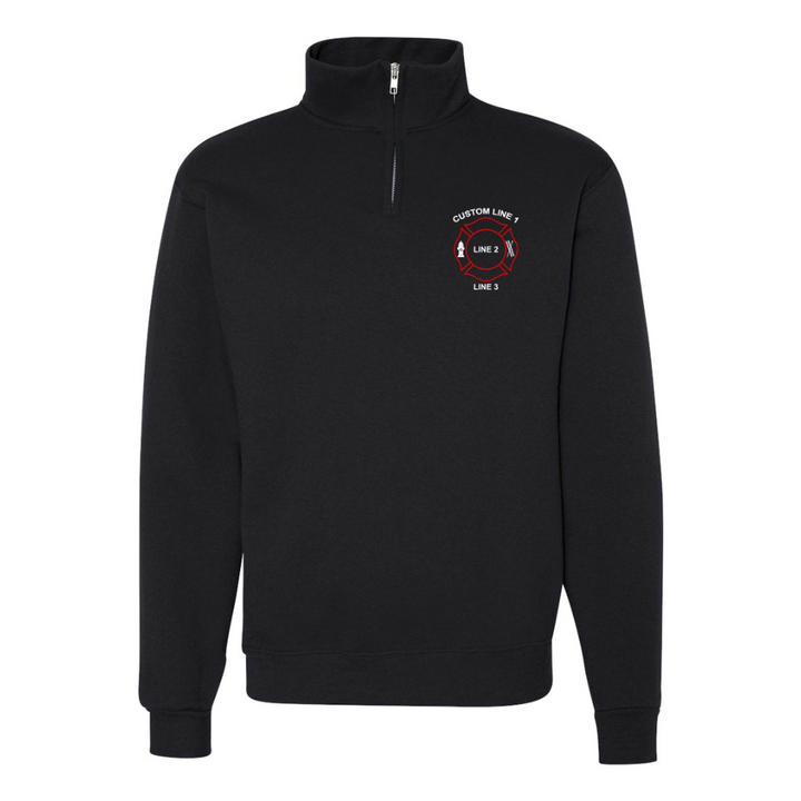 Customized Firefighter Maltese Quarter Zip Job Shirt in Black