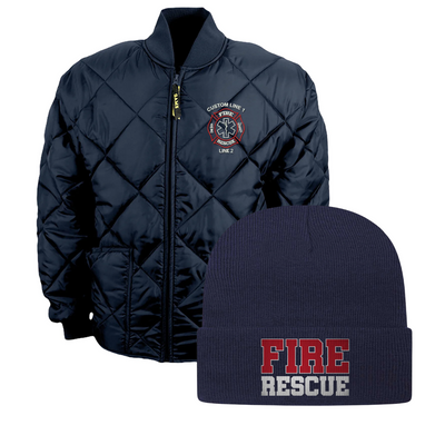 Fire Rescue Puffed Jacket and Beanie Gift Bundle
