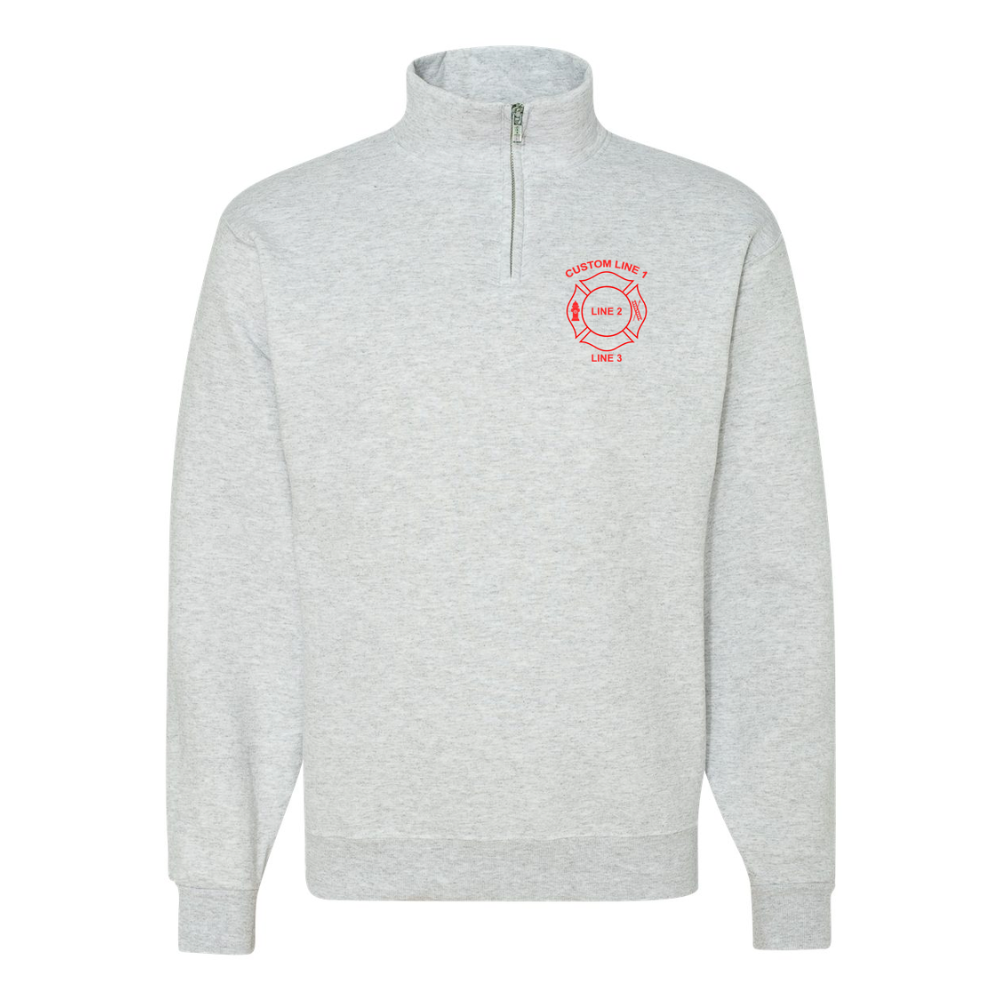 Customized Embroidered Firefighter Maltese Quarter Zip Job Shirt in Grey