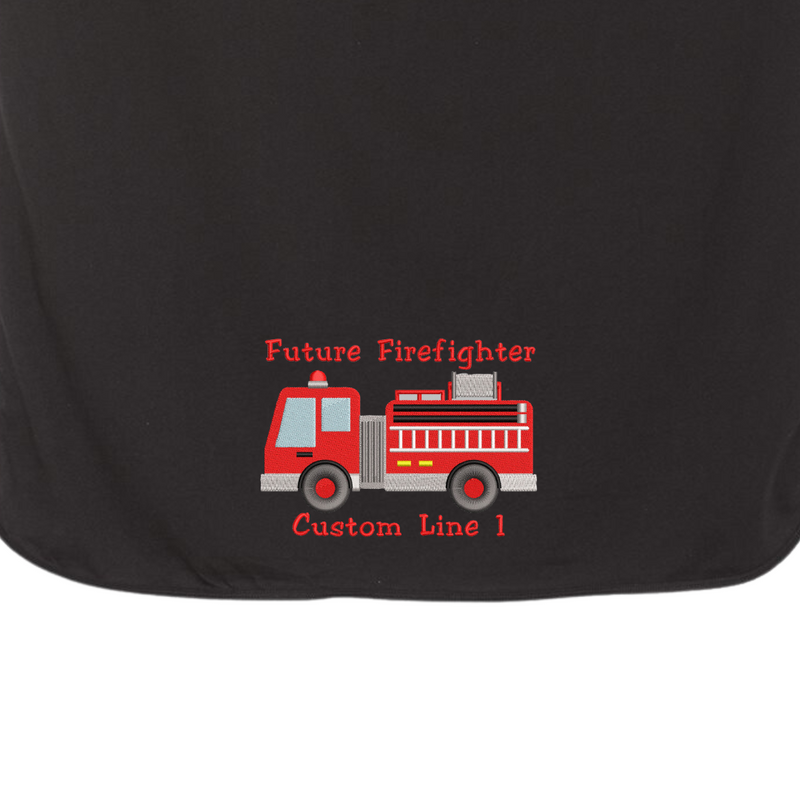 Customized Baby Blanket with Fire Truck in Black