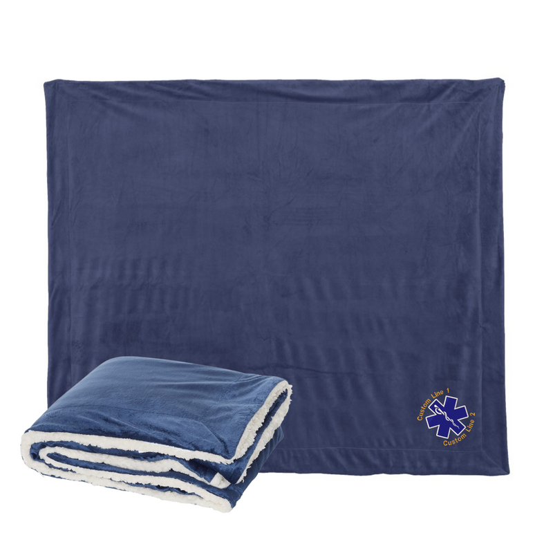 Navy Sherpa Blanket with EMS Star of Life Customized Embroidery