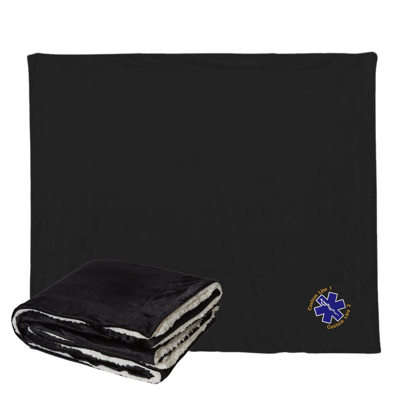 Customized EMS Star of Life Embroidered on Black Sherpa Blanket