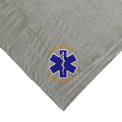 Customized EMS Star of Life Embroidered on Grey Sherpa Blanket