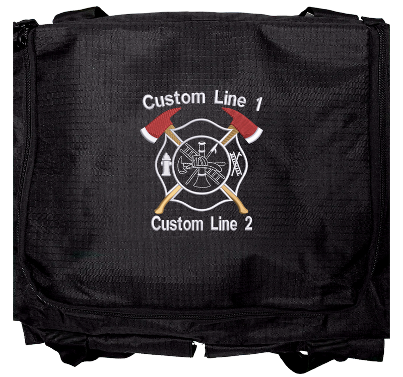 Customized Firefighter Logo on Black Duffle Bag