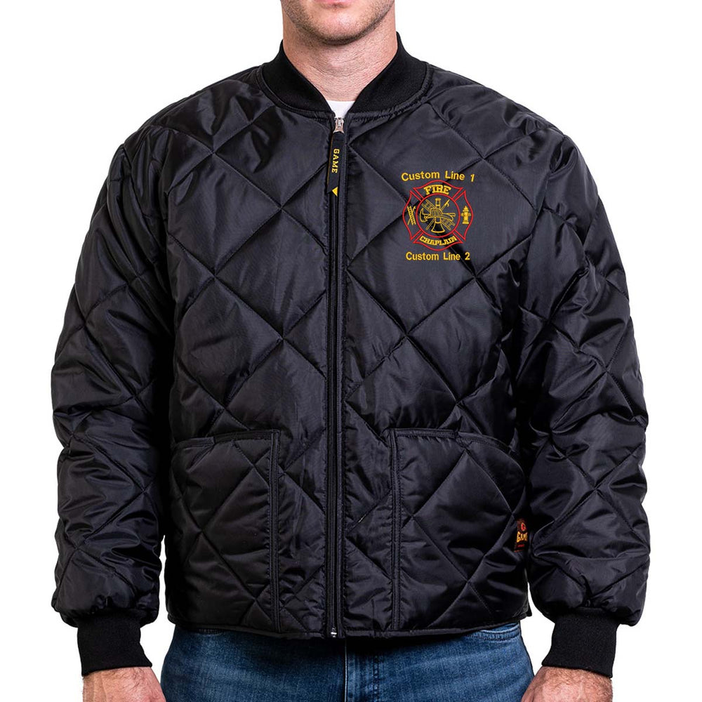 Customized fire chaplain red gold Bravest jacket firefighter
