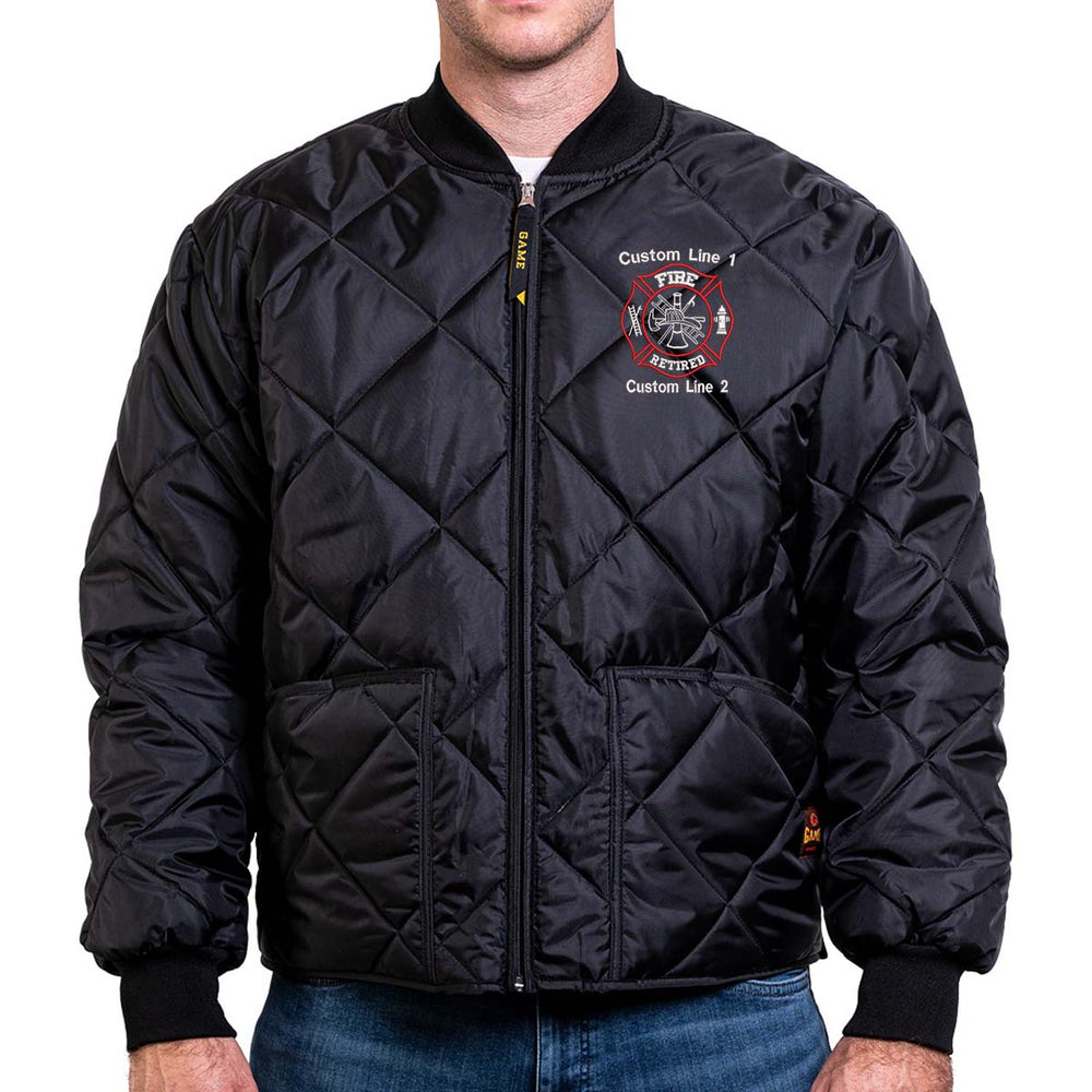 Red white fire retired Bravest jacket firefighter custom embroidery