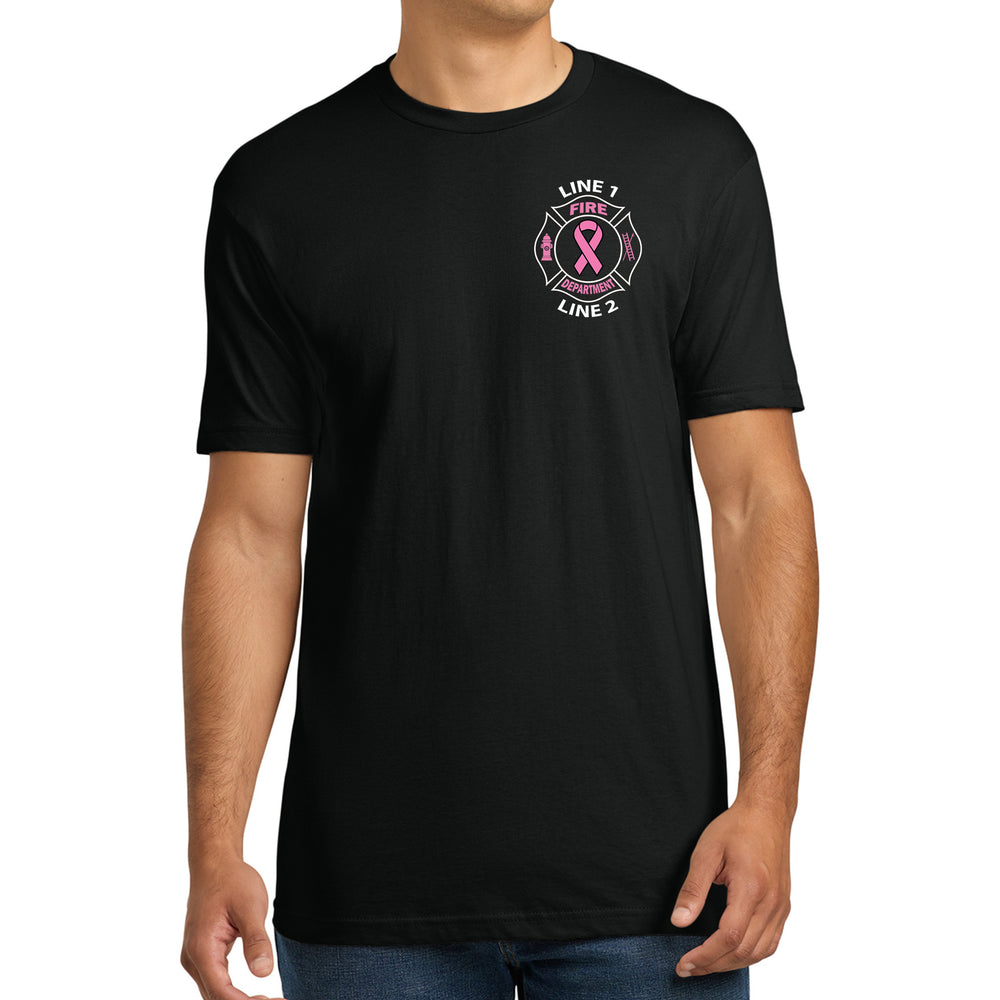 Custom Fire Department Breast Cancer Awareness Shirt with pink ribbon #color_black