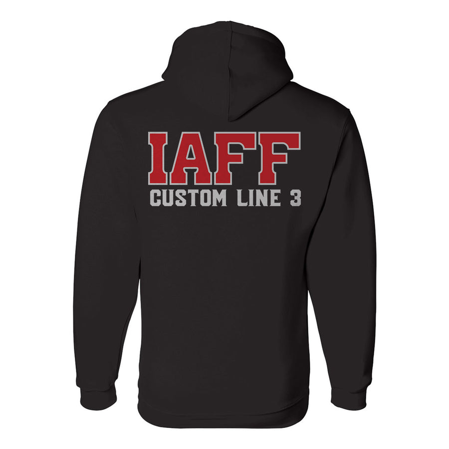 Customized IAFF hoodie with firefighter union logo