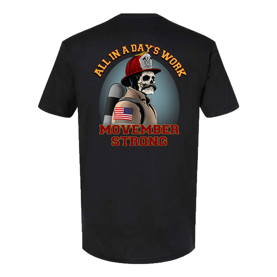 Premium t-shirt featuring a firefighter with a skull mask graphic.