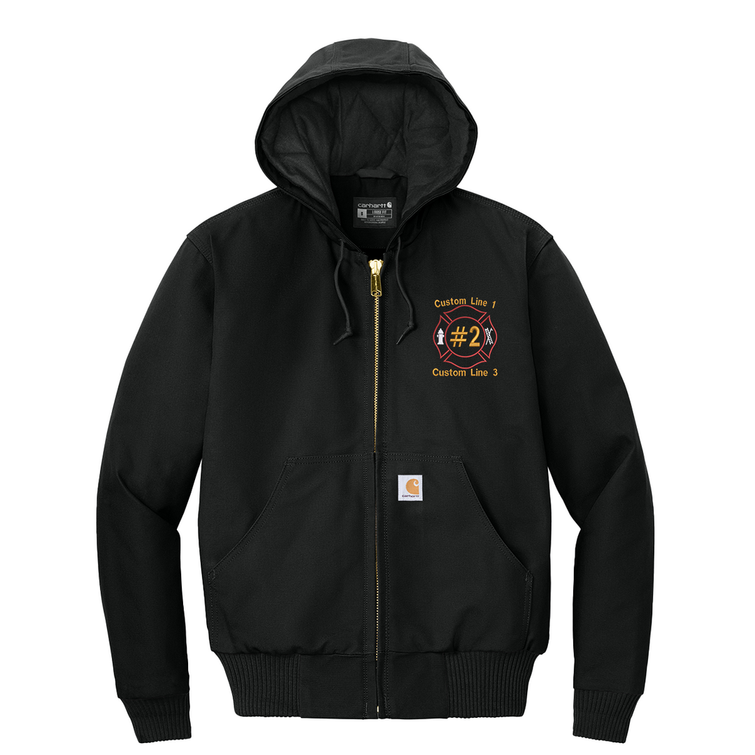 Custom Black Carhartt Jacket for firefighters with Maltese embroidery.