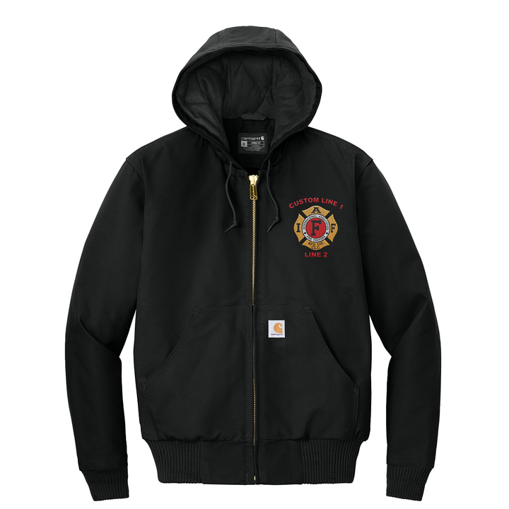 Custom Black Carhartt Jacket for firefighters with IAFF logo embroidery.