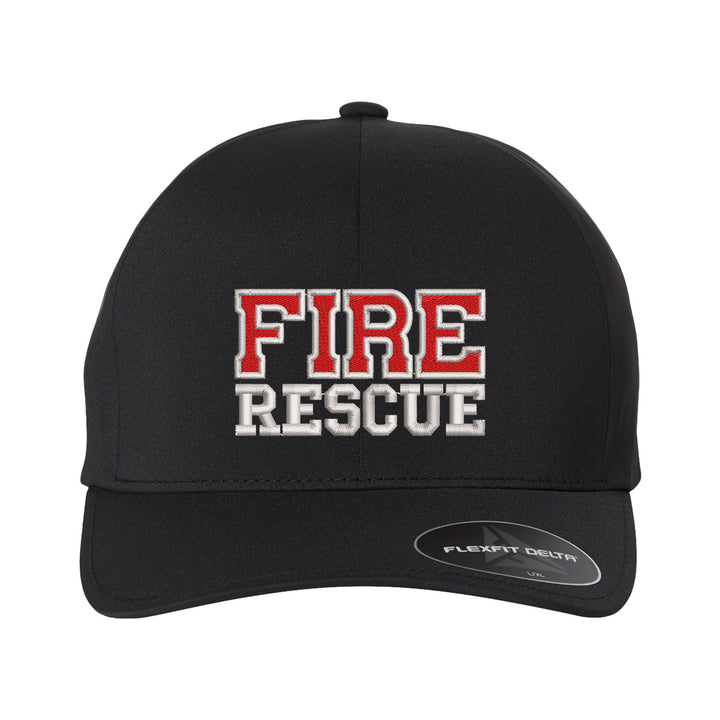 Fire Rescue Delta FlexFit Hat in black with embroidered fire department emblem