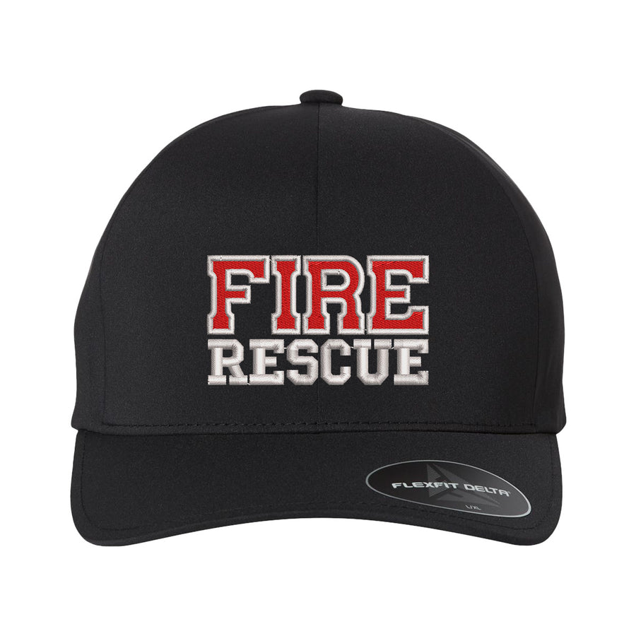 Fire Rescue Delta FlexFit Hat in black with embroidered fire department emblem