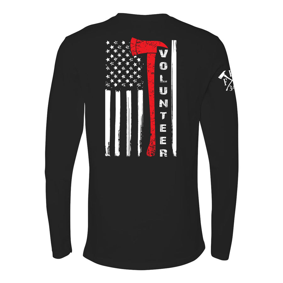Volunteer firefighter long sleeve shirt with axe and flag graphic
