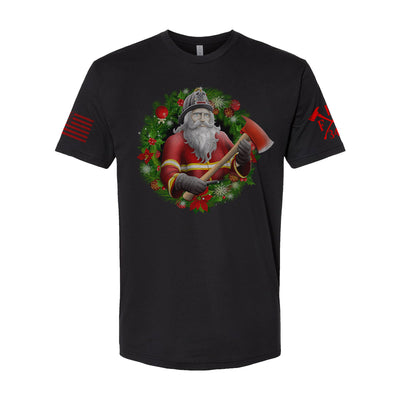 Firefighter Christmas tee with helmet and axes design