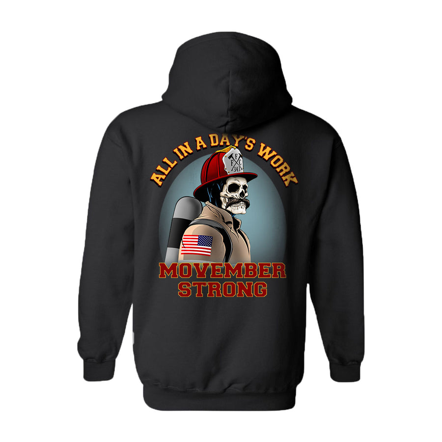 Premium hoodie featuring a firefighter with a skull mask graphic.