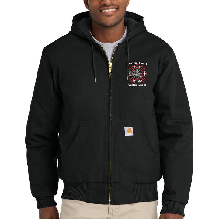 Customized Red and White Fire Retired Carhartt® Quilted-Flannel Jacket