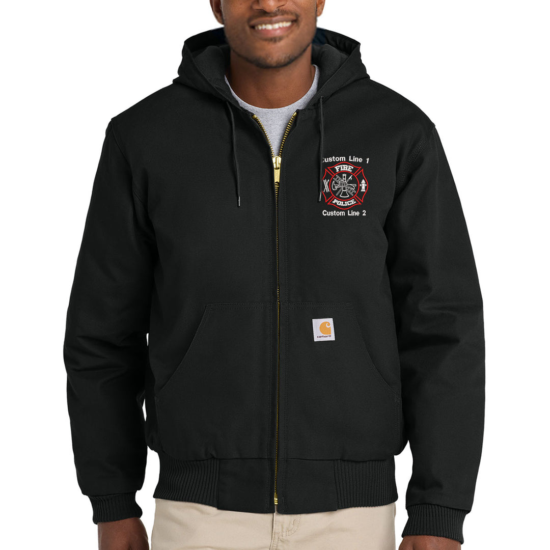 Customized Red and White Fire Police Carhartt® Quilted-Flannel Jacket