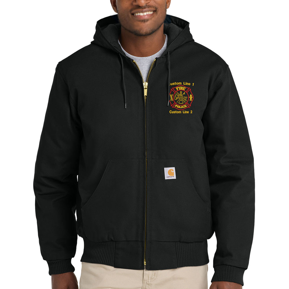 Red gold Fire Police Carhartt quilted-flannel jacket fire department police NFPA