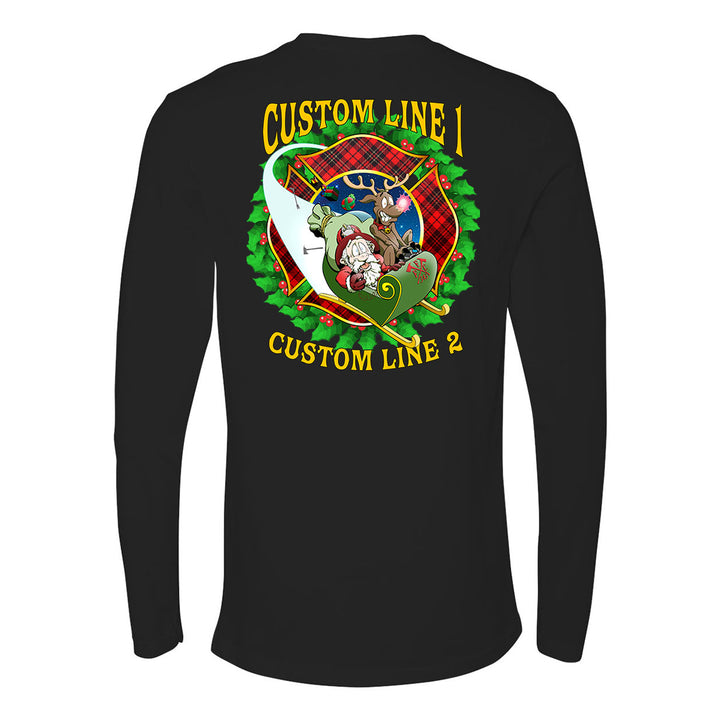 Customized Firefighter Christmas Wreath Plaid Maltese Premium Long Sleeve Shirt