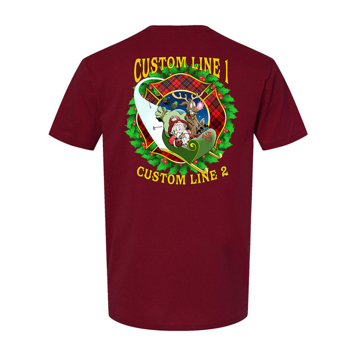 Customized Firefighter Christmas Wreath Plaid Maltese Premium T-Shirt
