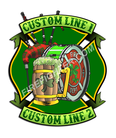 Personalized Irish Firefighter Decal with Pipes and Drums