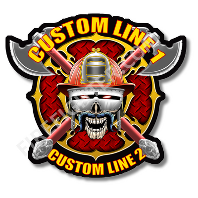 Firefighter Mascot Skull with Mustaches Custom Decal