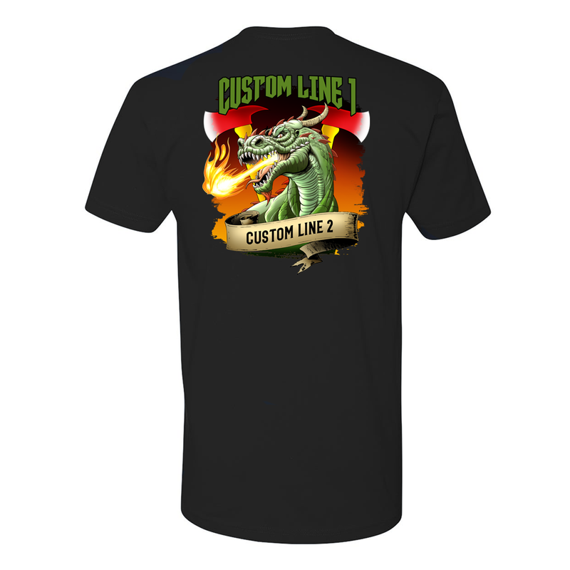 Customized Fire Station Duty Shirt with Green Dragon, Crossed Axes and Maltese
