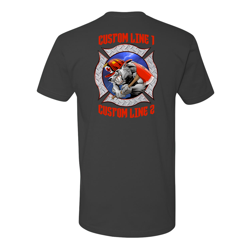 Fire Station Wolf Character T-Shirt Design with Customizable Text 