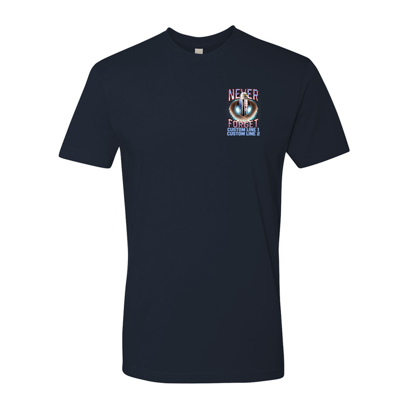 Firefighter 9/11/01 Memorial Customized Shirt Front Design in Navy Blue