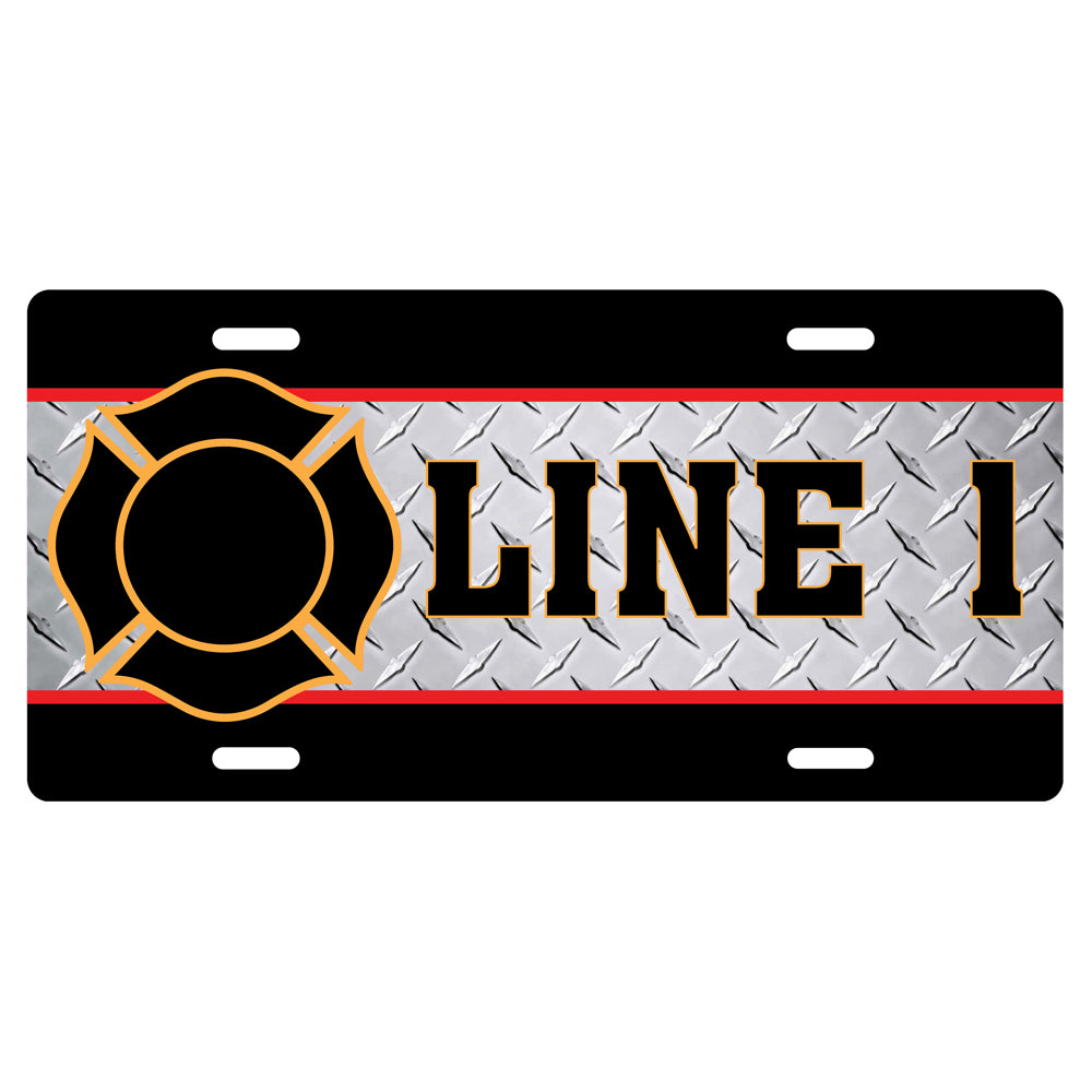 Red and Gold Customized Firefighter License Plate