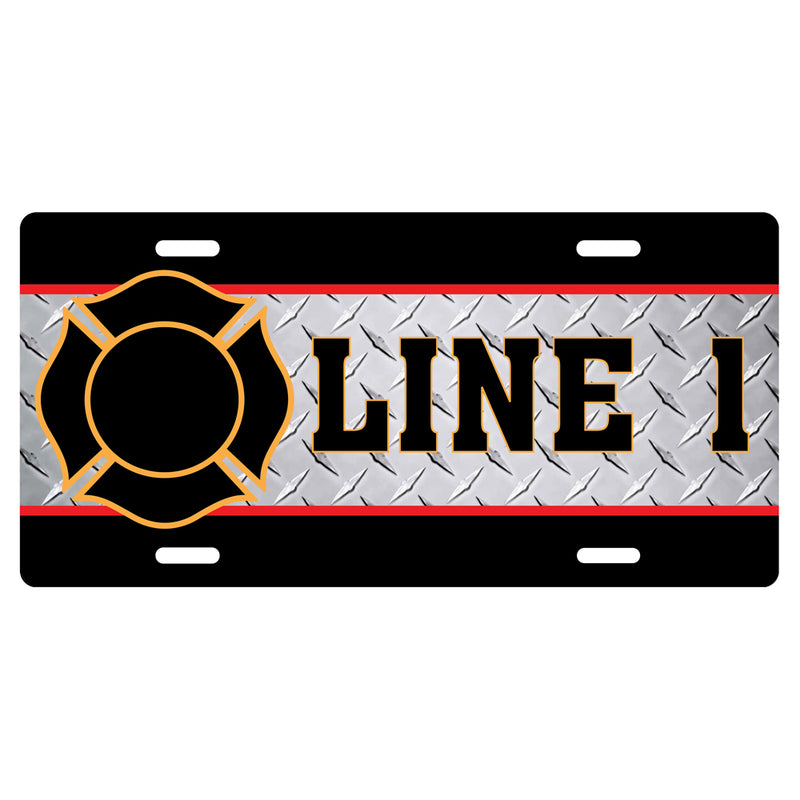 Red and Gold Customized Firefighter License Plate