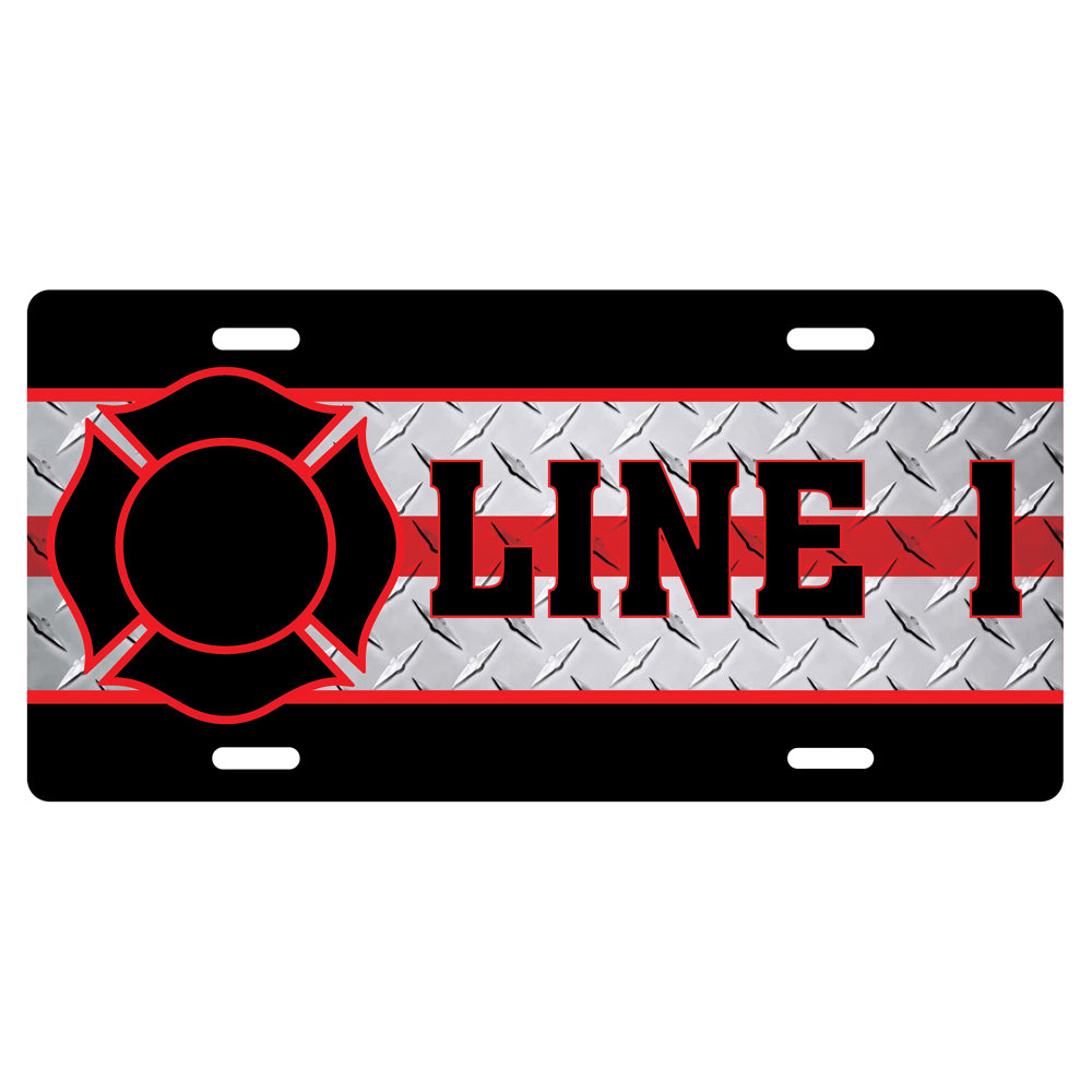 Red and Black Firefighter License Plate