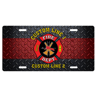 Firefighter Custom License Plate with Diamond Plated Look