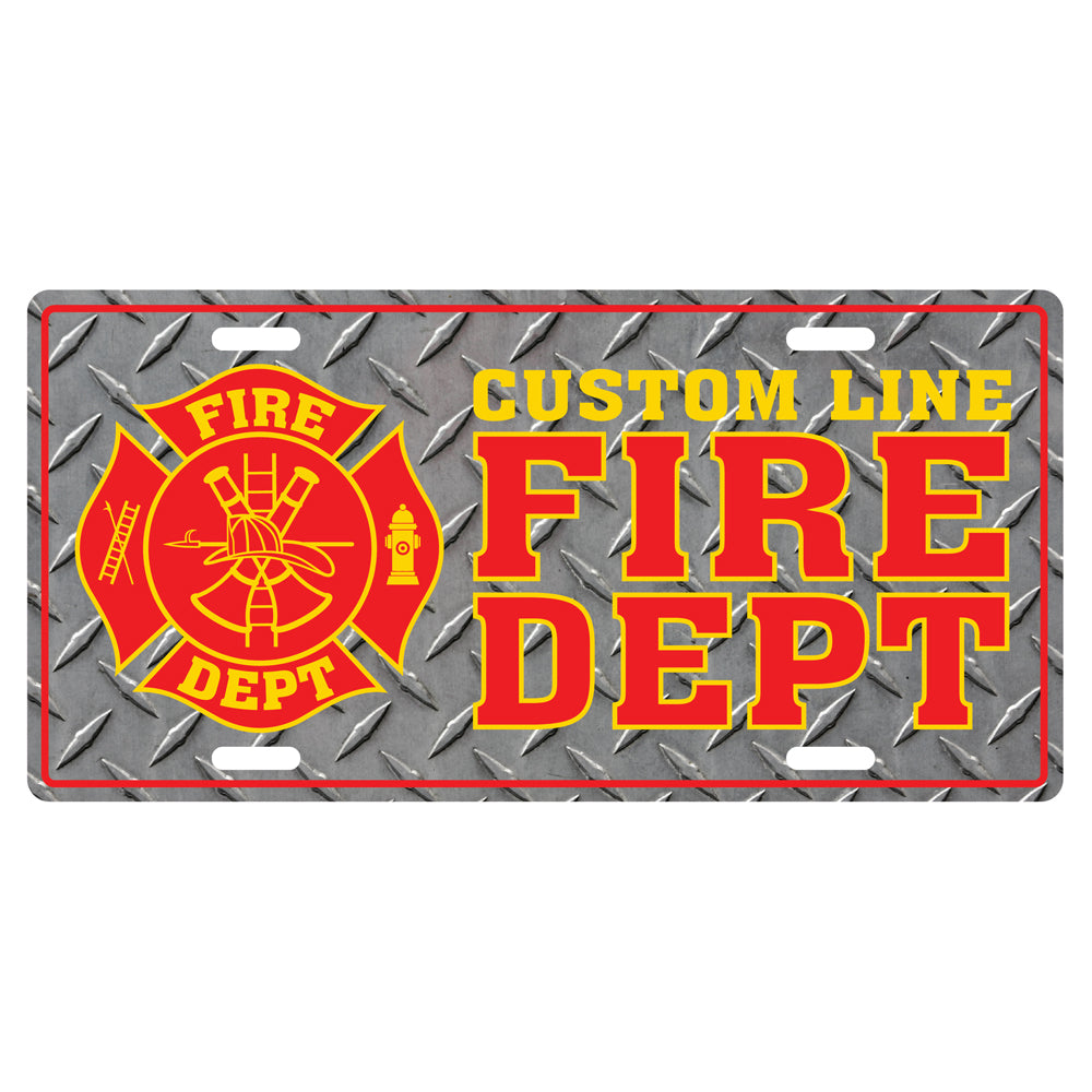 Customized Fire Department License Plate with Diamond Plated Look