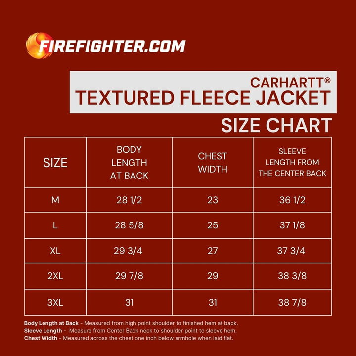 Firefighter Fleece Jacket Size Chart