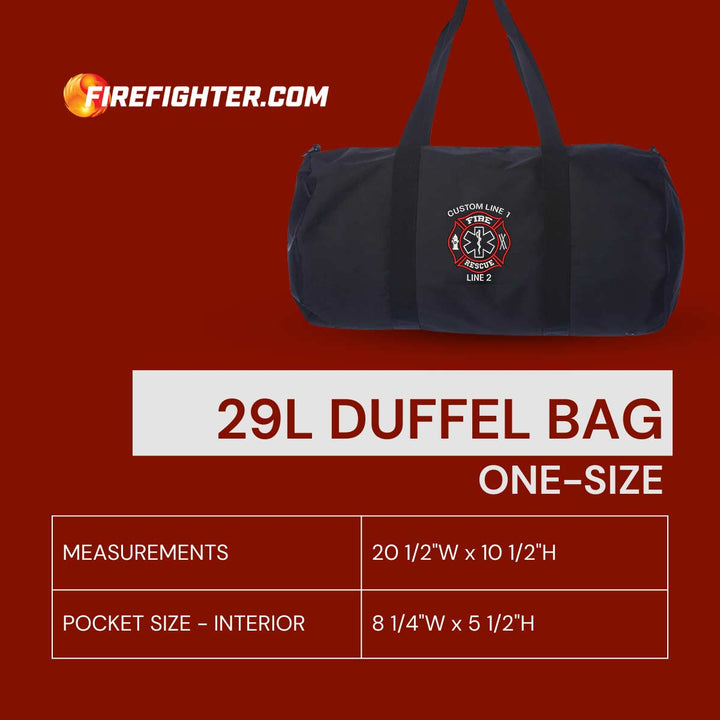 Waterproof Fire Rescue duffel bag with Maltese Cross logo and adjustable shoulder strap