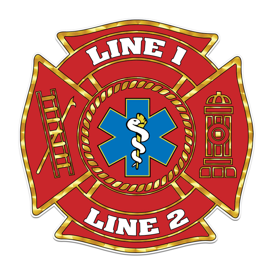 Custom Red and Gold Star Firefighter Decal – Personalized Fire Department Sticker