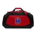 Customized Red and Black Duffle Bag with Star of Life EMS Logo Embroidery