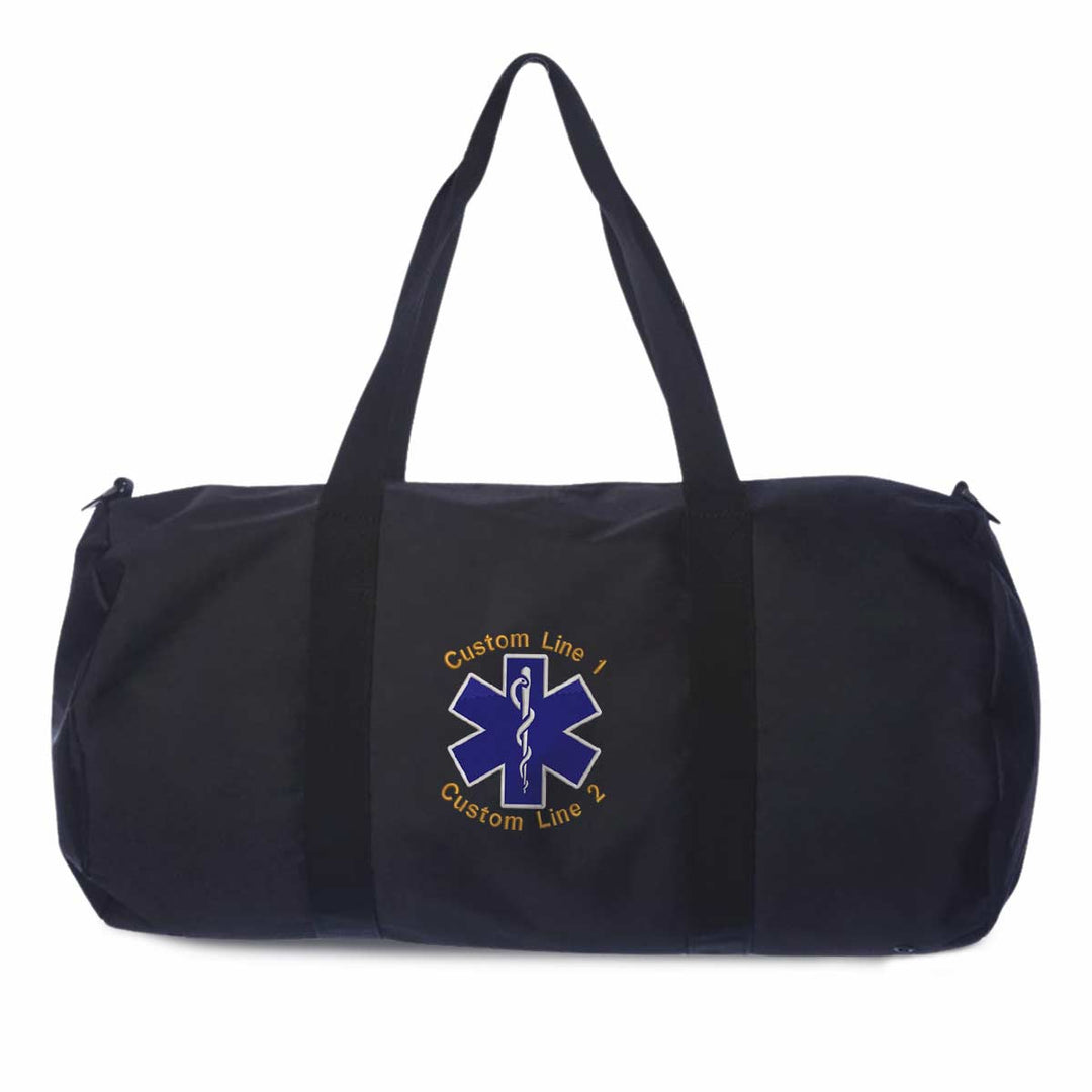 Customized 29L duffel bag with Star of Life embroidery and personalized name