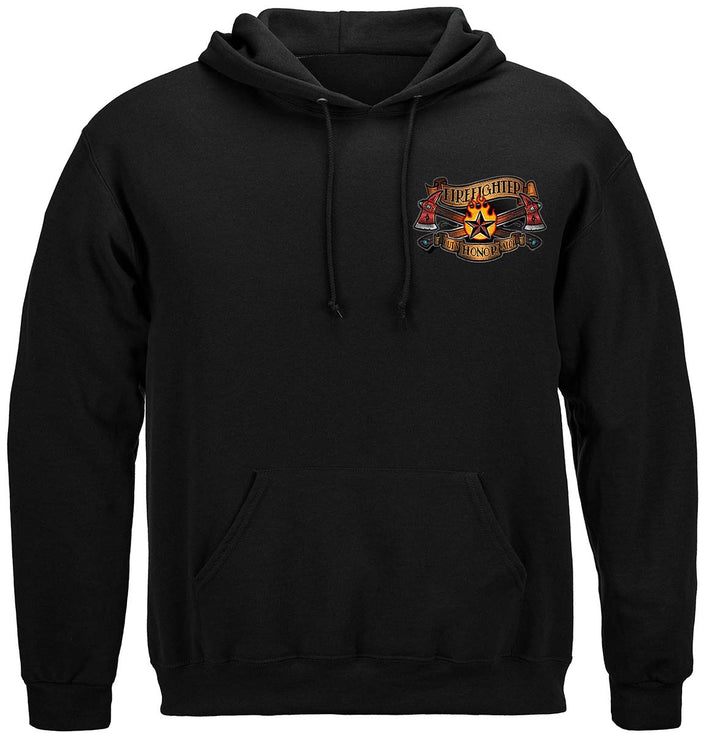 Black Firefighter Duty, Honor, Valor Vintage Tattoo Art Hoodie Front