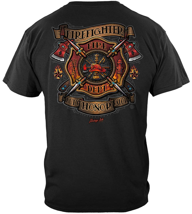 Black Firefighter Duty, Honor, Valor Vintage Tattoo Art Classic T-Shirt