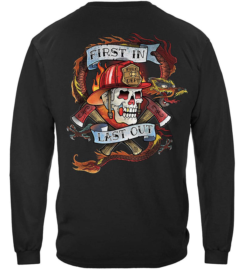 Black Firefighter Tattoo Fire Dept First In Last Out Classic Long Sleeve Shirts