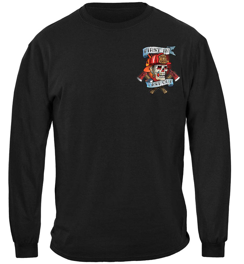 Black Firefighter Tattoo Fire Dept First In Last Out Classic Long Sleeve Shirts Front