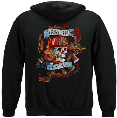 Black Firefighter Tattoo Fire Dept First In Last Out Hoodie