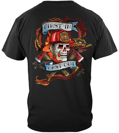 Black Firefighter Tattoo Fire Dept First In Last Out Classic T-Shirt
