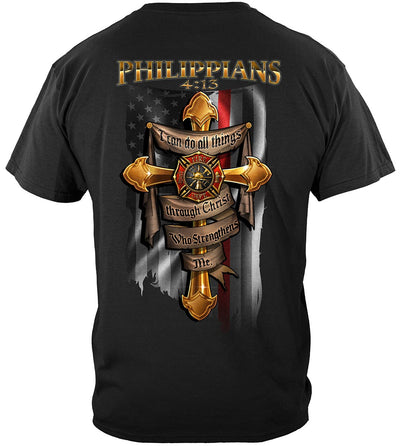 Black Firefighter Bible Verse Philipians 4: 13 I Can Do all things Thru Christ Classic T-Shirt